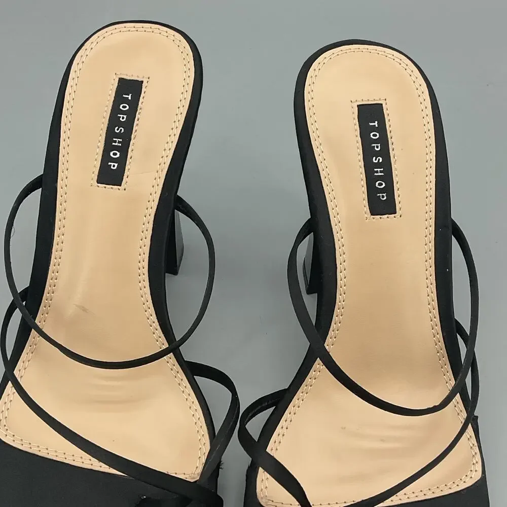 NEW TopShop Women’s Rolo Strippy Heeled Mule Sandals Black Size 6